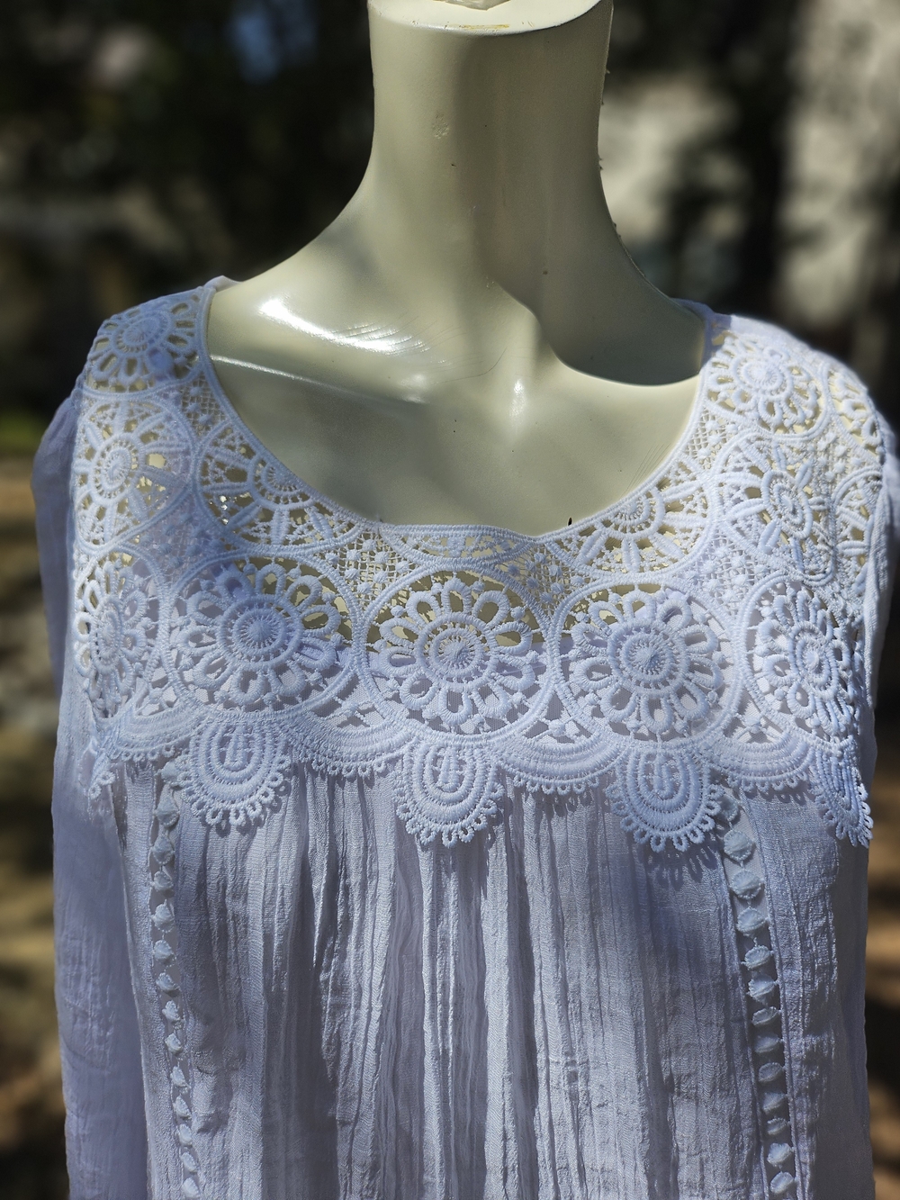 Olive Hill Crochet Lace Yoke White Long-Sleeve Blouse With Tank Top Liner M - Picture 2 of 13